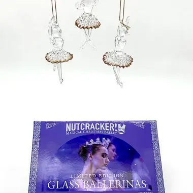 2023 Glass Ballerina Christmas Tree Ornaments with Gold Trim (Set of 3)